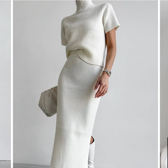 Solid High Neck Split Ribbed
Knit Two Pieces Skirt Set - Picture 5 of 5